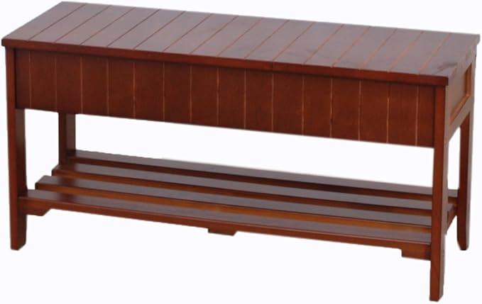 Roundhill Furniture Quality Solid Wood Shoe Bench with Storage, Cherry