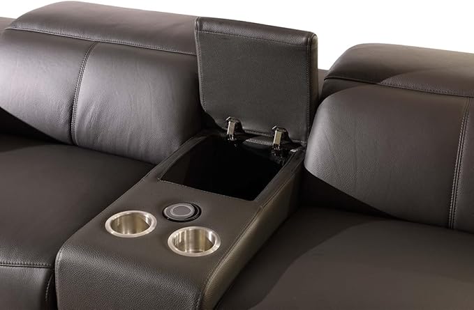 BlackJack Furniture Venice Top Grain Italian Leather Power Recline Loveseat Sofa - 93" Theater Seating Modern Couch for Living Room Apartment Home with Adjustable Headrests & USB Port, Dark Grey