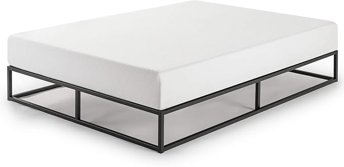 Mellow Modernista Low Profile 10 Inch Metal Platform Bed Frame with Classic Wooden Slat Support Mattress Foundation (No Box Spring Needed), King, Black