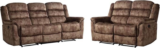 EBELLO 2 Pieces Reclining Couch Furniture Set, Overstuffed Reclining Loveseat Couch and Wide 3PC Bonded Recliner Sofa Set for Living Room, Brown