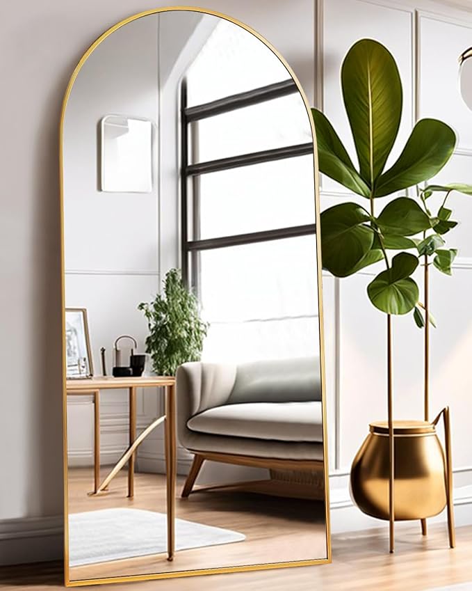 Full Length Mirror with Stand, 41"x81" Floor Mirror Freestanding, Arched, Oversized Mirror Full Length(Gold)
