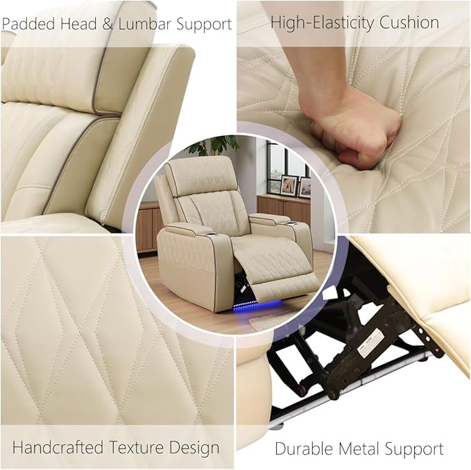 Power Recliner Sofa Set, Leather Reclining Couch & Chair Set, Living Room Furniture Sets, Luxury 3 Piece Living Room Furniture with Cup Holders/Storage/Charging for Home Theater/Office, Khaki