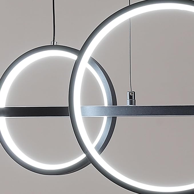 LED Modern Chandeliers for Dining Room, Dimmable Black Gold Chandelier Kitchen Pendant Lighting Over Island, Linear Ring Globe Pendant Light Fixtures Dining Room Lights Ceiling Hanging