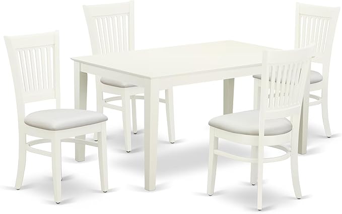 East West Furniture CAVA5-LWH-C 5 Piece Dining Room Furniture Set Includes a Rectangle Kitchen Table and 4 Linen Fabric Upholstered Dining Chairs, 36x60 Inch, Linen White