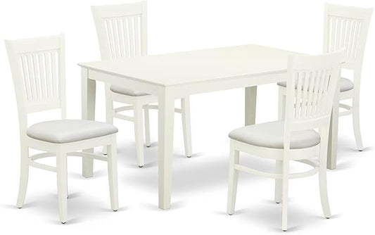 East West Furniture CAVA5-LWH-C 5 Piece Dining Room Furniture Set Includes a Rectangle Kitchen Table and 4 Linen Fabric Upholstered Dining Chairs, 36x60 Inch, Linen White