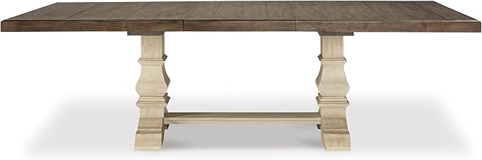 Signature Design by Ashley Bolanburg Farmhouse Extension Dining Table with Removable Center Leaf and Trestle Base, Dark Brown & White