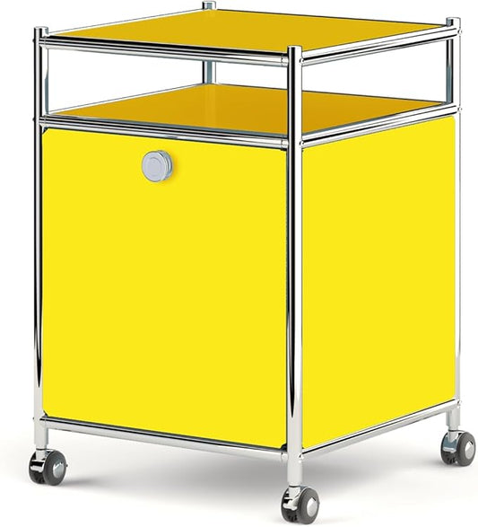 Matte Storage Cart with Flap Door, Large Capacity Storage Cart with Detachable Wheels, DIY Modern Home Furnishing, Great for Home, Office, Bedroom, Kitchen (Matt Yellow)
