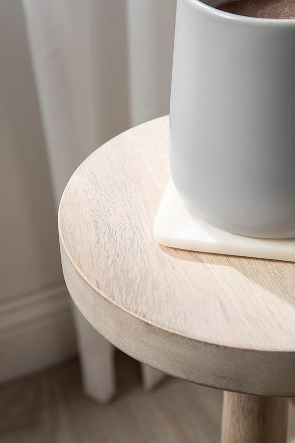 Kate and Laurel Wegner Coastal Wooden Round Drink Table; 8 x 23; Whitewash; Elegant and Durable Pedestal Table for Use as Small Drink Table; Plant Stand; or Decorative Item Display