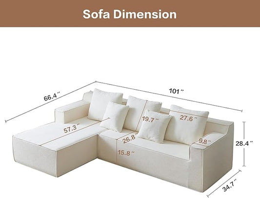 Swbvs L-Shape Chaise,7-Seater Sofa,Upholstered Couches for Living Room Bedroom,No Assembly,White