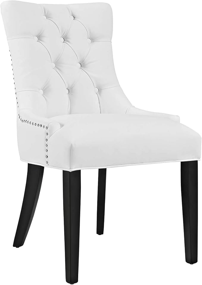 Modway Regent Modern Tufted Faux Leather Upholstered Two Dining Chairs with Nailhead Trim in White