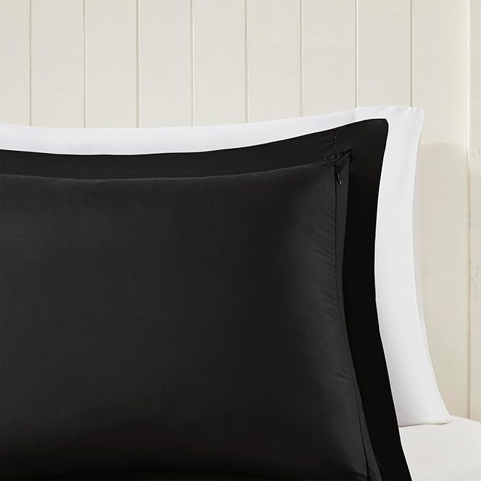 Madison Park Comforter Set, Reversible Down Alternative All Season Microfiber Bedding, 3M Scotchgard Stain Release, Twin/Twin XL Dorm Comforter, Black/Black