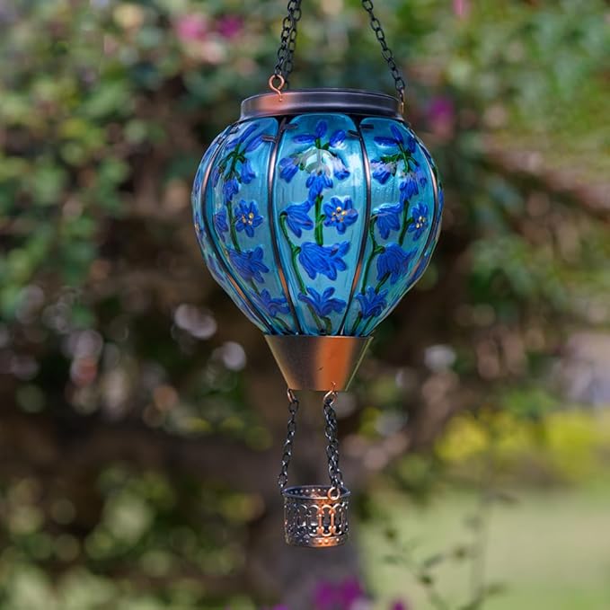 Starsoul Violet Hot Air Balloon Solar Lantern with Flickering Flame Light Solar Powered Hot Air Balloon Lamp Hanging Solar Light Waterproof for Patio Garden Yard Farmhouse Decor
