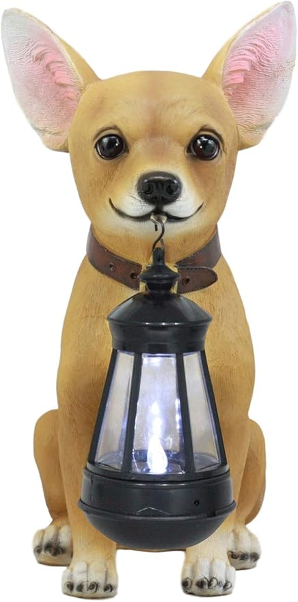 Ebros Picante Mexican Chihuahua Dog Decor Path Lighter Statue 12.5" Tall with Solar LED Light Lantern Lamp This Little Light of Mine