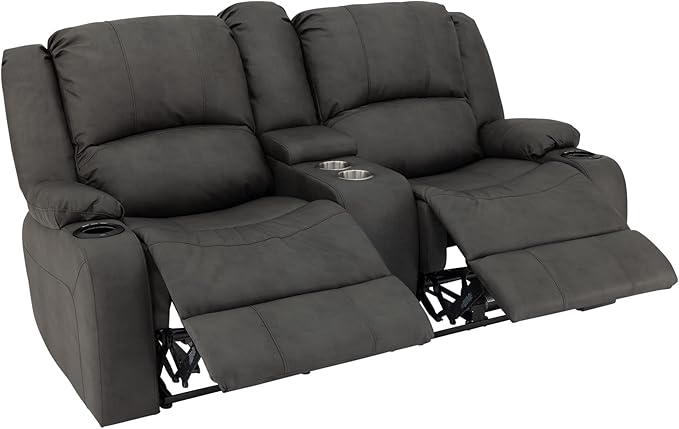 RecPro Charles 67" Powered Double RV Wall Hugger Recliner Sofa RV Loveseat with Upgraded 2023 Fabric (Gunmetal)