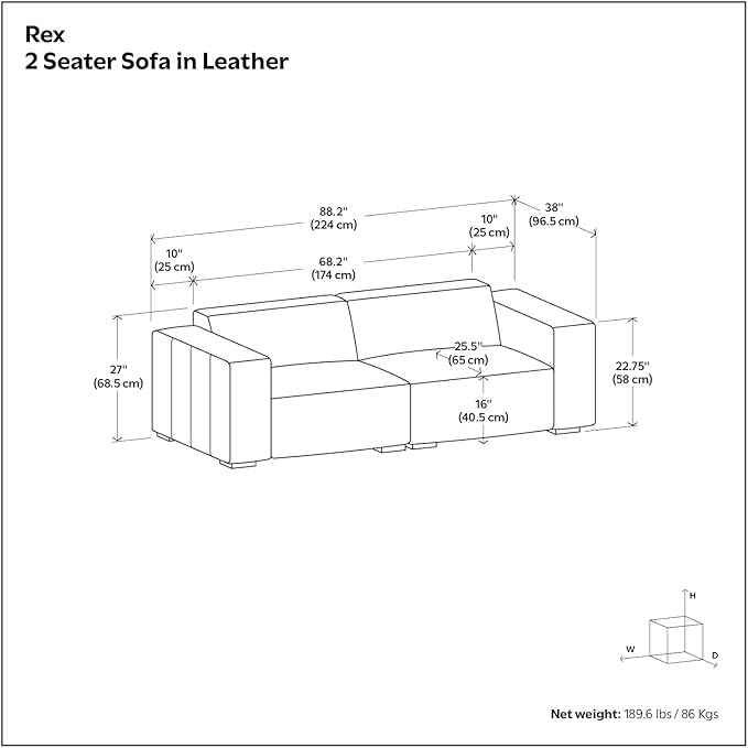 SIMPLIHOME Rex 2-Seater Modular Sofa in Full-Grain Genuine Leather, Caramel Brown, 88-inches Wide, Handcrafted Leather Loveseat Sofa for Living Room