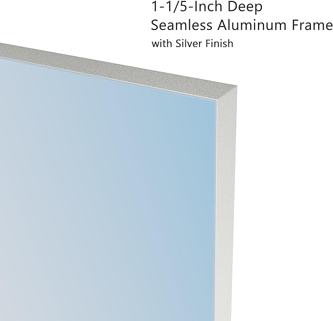 VocalStar Silver Bathroom Mirror, 18 x 26 Inch Square Corner Rectangle Nickel Metal Framed Bathroom Vanity Mirrors for Wall Modern, 1/4-inch Shatterproof Glass | Ultra-Flush Hanging