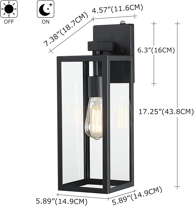 18 Inch Outdoor Wall Light Dusk to Dawn,2 Pack Outdoor Lanterns for Porch,Large Outdoor Sconce Lights with Sensor,Photocell Wall Lantern for Porch Patio Garage