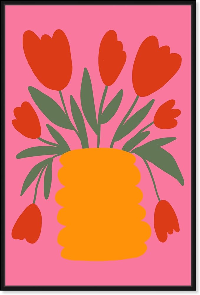 Art Remedy Bright Romantic Tulips Canvas Boho Colorful Wall Art, Black Frame, 36" x 54"