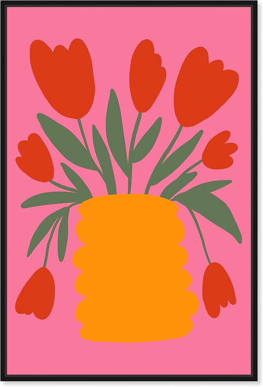 Art Remedy Bright Romantic Tulips Canvas Boho Colorful Wall Art, Black Frame, 10" x 15"
