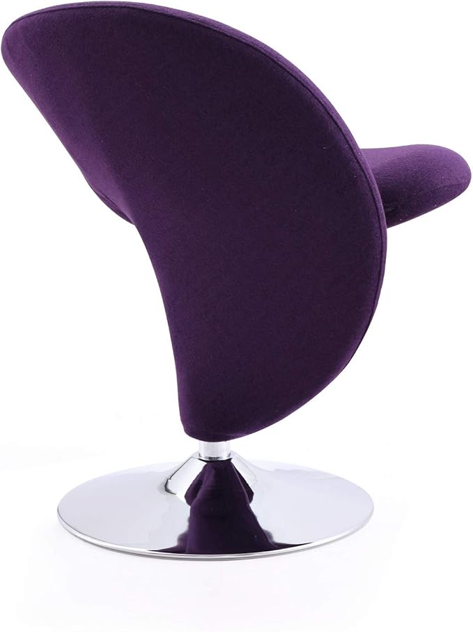 Manhattan Comfort Curl Mid Century Modern Wool Blend Upholstered Living Room Swivel Accent Chair with Chrome Metal Base, Set of 2, Purple