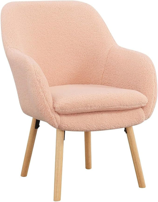 Convenience Concepts Take a Seat Charlotte Wingback Sherpa Accent Armchair 25.25" - Boho Transitional Boucle Lounge Chair for Office, Den, Living Room, Sherpa Blush