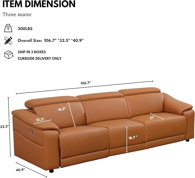 Breathing Leather Recliner Sectional Sofa, Reclining Sectional Couch with Adjustable Headrest&Storage Console, L Shaped Couch with Dual Recliner for Living Room (Three Seater Sofa)