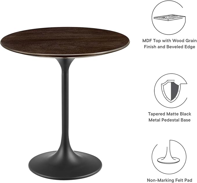 Modway Lippa Round 20" Wood Grain Mid-Century Modern Side Table, Black Cherry