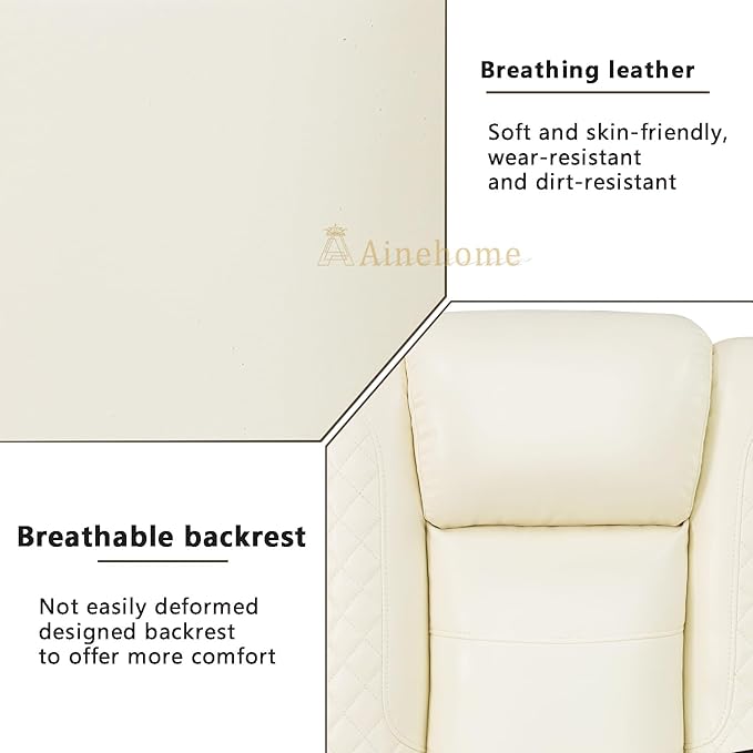 A Ainehome Power Leather Recliner Sofa Set with LED Lights, Recliner Sofa Sectional Couches for Living Room, Reclining Sofa and loveseat with USB Port/Storage Console(Creamy White,loveseat)