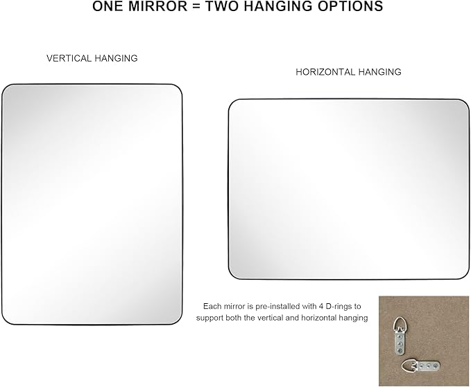 GRACTO 30 x 40'' Polished Nickel Rectangle Bathroom Vanity Mirror for Wall Polished Silver Metal Framed Rounded Rectangular Bathroom Vanity Mirrors, Vertical and Horizontal Hanging…