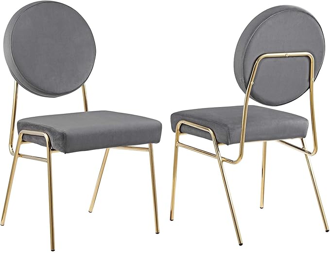 Modway Craft Performance Velvet Upholstered Side Gold Gray, Dining Chairs-Set of 2