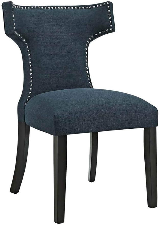 Modway Curve Mid-Century Modern Upholstered Fabric Two Dining Chair Set With Nailhead Trim In Azure