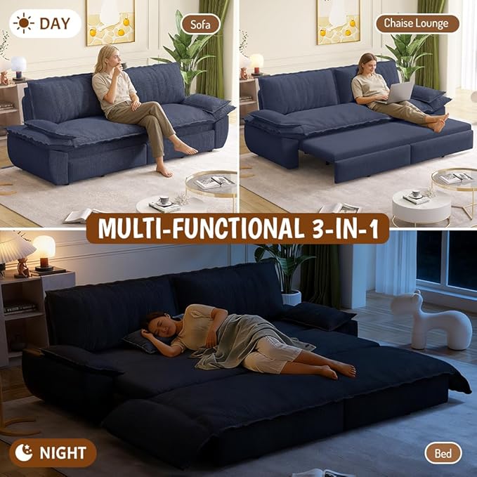 KEIKI 73.2" Queen Convertible Sofa Bed, 3-in-1 Pull Out Sleeper Couch with Compact Design, Corduroy Futon Loveseat Sofa for RV Camper Apartment Small Space Flexible Furniture Solution