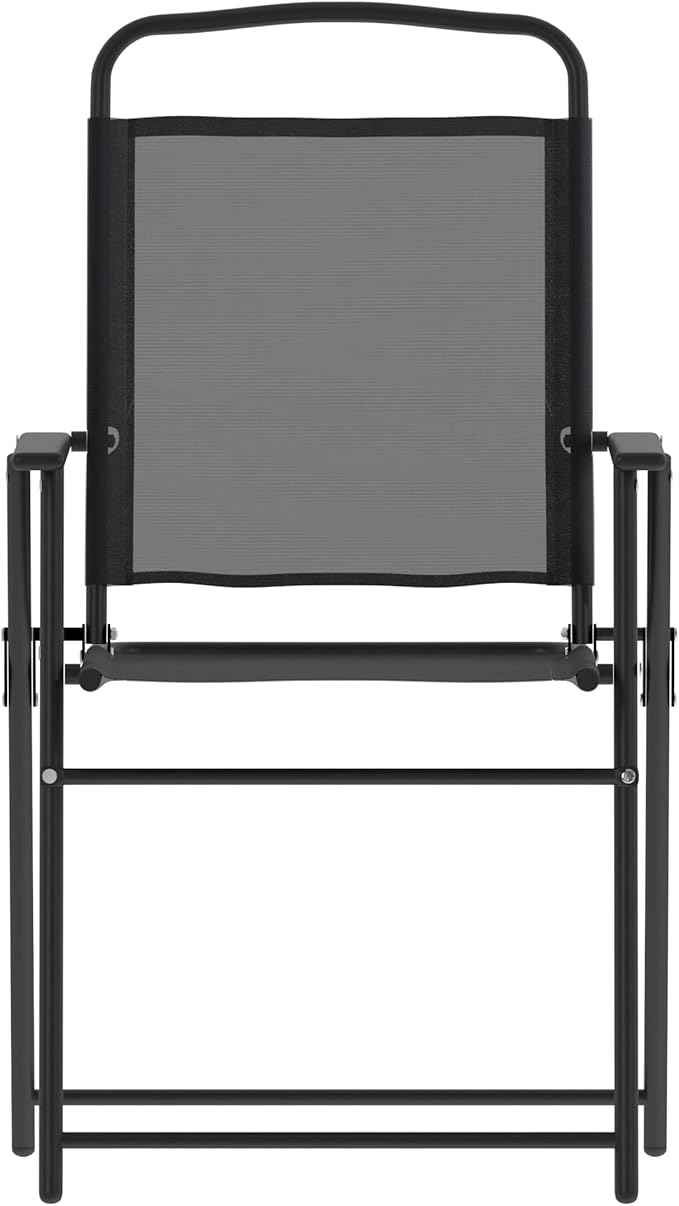 Flash Furniture Mystic Folding Patio Sling Chairs, Outdoor Textilene Lawn Chairs with Armrests, Set of 4, Black
