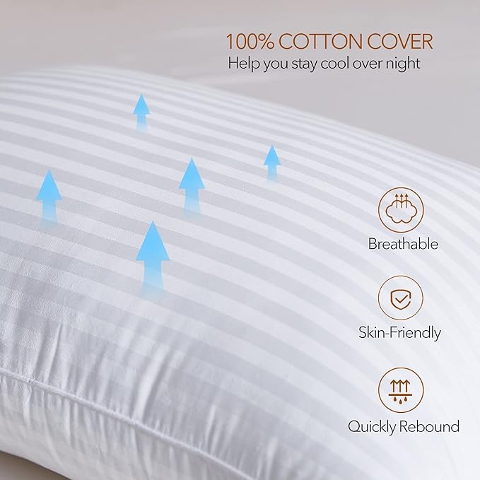 Acanva Bed Pillows for Sleeping,Premium Fluffy and Soft 3D Fiber Filled, Perfect for Back, Stomach & Side Sleepers, Queen (Pack of 2), White 2 Count