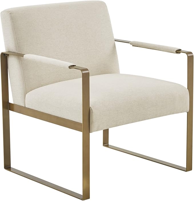 Martha Stewart Upholsterd Accent Chair Living Room Furniture - Modern Design, Comfortable Foam Seat Cushion Bedroom Lounge, Sophisticated Finished, Sturdy Frame, Cream/Gold, 28.5" W x 29" D x 32.5" H