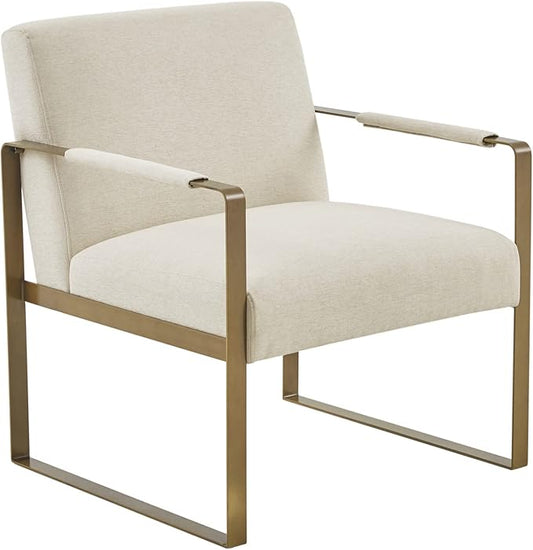 Martha Stewart Upholsterd Accent Chair Living Room Furniture - Modern Design, Comfortable Foam Seat Cushion Bedroom Lounge, Sophisticated Finished, Sturdy Frame, Cream/Gold, 28.5" W x 29" D x 32.5" H