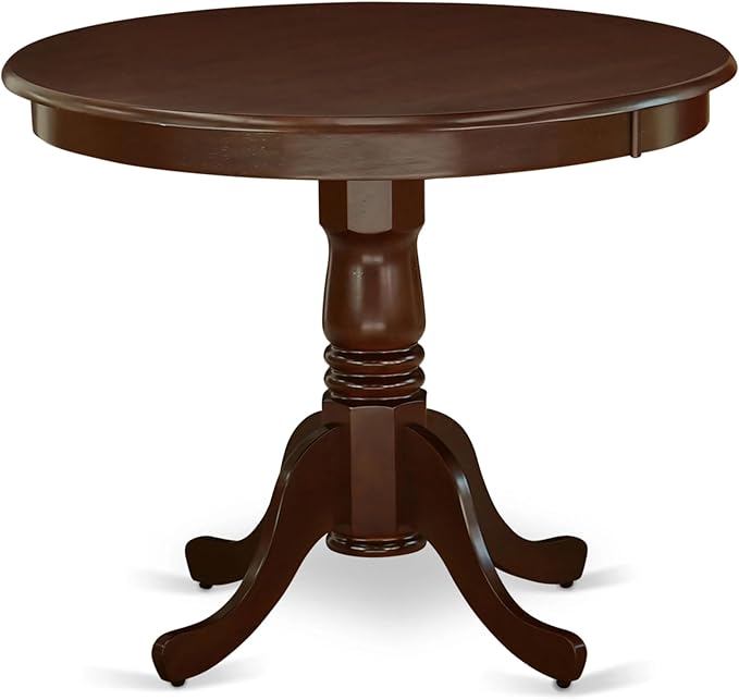 East West Furniture ANAB5-MAH-72 5 Piece Dining Table Set Includes a Round Dining Room Table with Pedestal and 4 Firebrick Red Faux Leather Parsons Chairs, 36x36 Inch, Mahogany