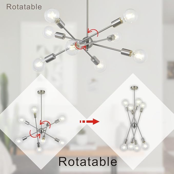 BONLICHT 8 Lights Modern Sputnik Chandelier Lighting with Adjustable Arms Mid Century Pendant Light Vintage Industrial Ceiling Light Fixture Brushed Nickel by BAOLUCE