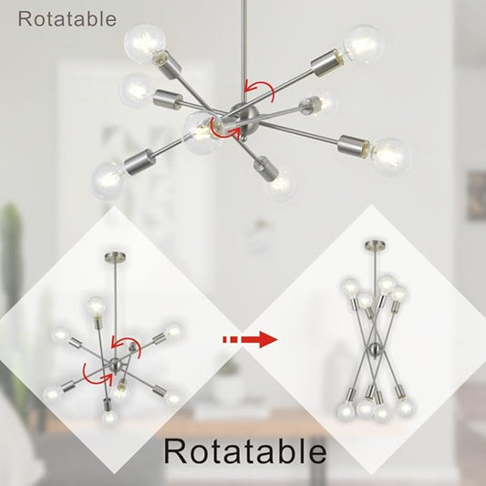 BONLICHT 8 Lights Modern Sputnik Chandelier Lighting with Adjustable Arms Mid Century Pendant Light Vintage Industrial Ceiling Light Fixture Brushed Nickel by BAOLUCE