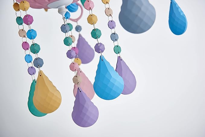 Shrine Lighting Multi Colored Crystal Chandeliers, Pastel Design, Perfect Colorful Chandelier for Bedroom Space, D23'' x H22'', Adjustable Chains 60", E12*5 Sockets, Youthful Spirits Color