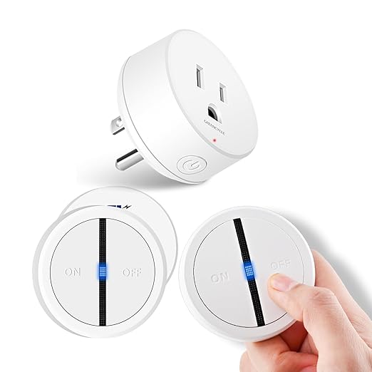 Greencycle Wireless Remote Control Outlet Plug with Switch,On Off Outlet Switch for Light,15A,Renmote Control for Indoor Lights,Lamps,Household,300ft Long Range,No Wiring,White,2SW+1Outlet