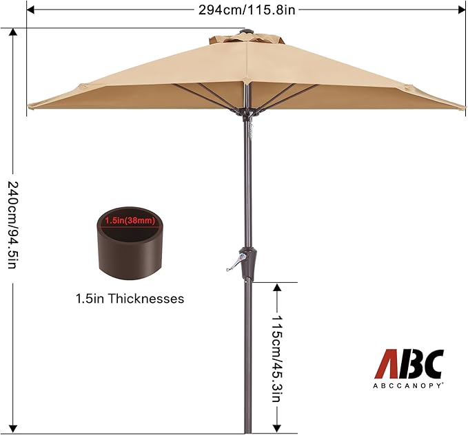 ABCCANOPY Patio Umbrella 10FT - Outdoor Half Umbrellas for Patio, Backyard, Garden, Deck (Tan)