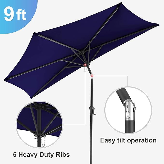 9FT Half Umbrellas Outdoor - Half Patio Umbrella with Tilt, UV Protection Waterprool, Half Round Umbrella for Wall Balcony, Pool, Porch, Garden, Deck, Backyard (Navy Blue)