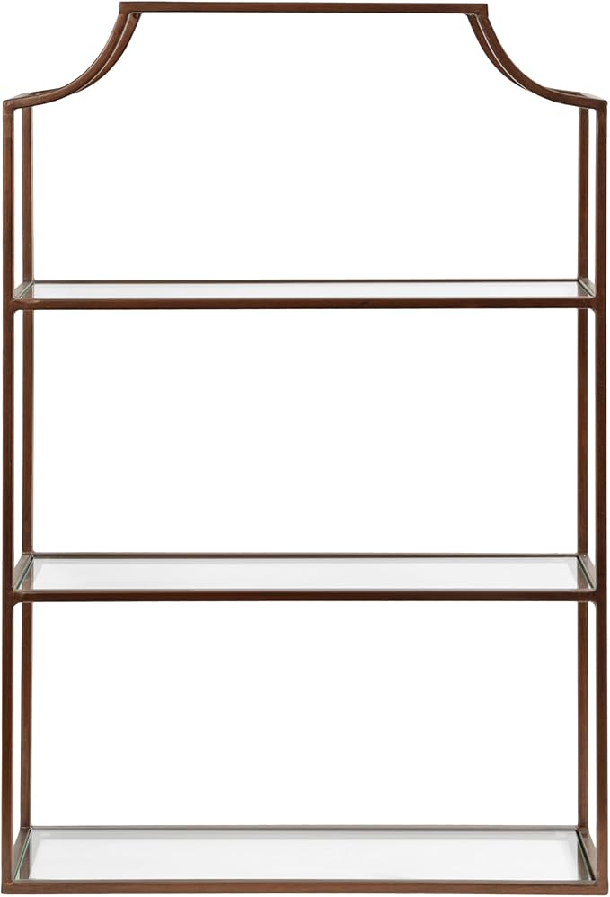 Kate and Laurel Ciel Three-Tiered Wall Shelf; 21 x 30; Bronze; Decorative Floating Shelf Storage and Wall Organizer for Over Toilet Storage Bathroom Display