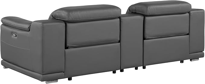 BlackJack Furniture Venice Top Grain Italian Leather Power Recline Loveseat Sofa - 93" Theater Seating Modern Couch for Living Room Apartment Home with Adjustable Headrests & USB Port, Dark Grey