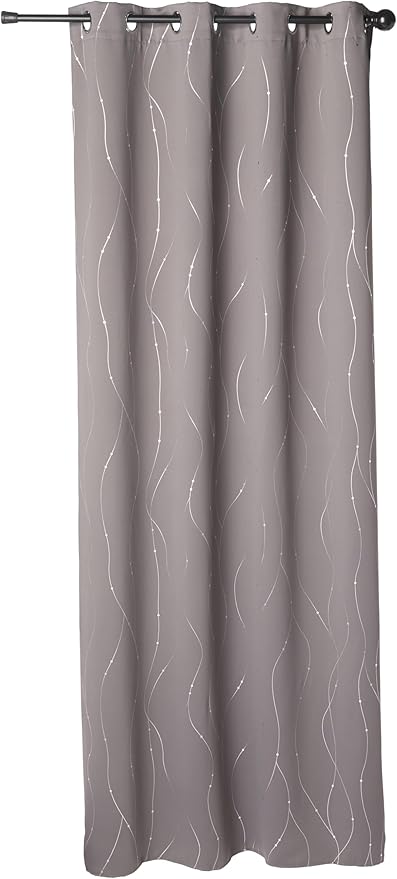 NICETOWN Blackout Curtains for Bedroom, Foil Printed Wave Lines with Dots Energy Saving Thermal Insulated Solid Grommet Blackout Draperies for Patio (1 Pair, 52 inches by 95 Inch, Grey)