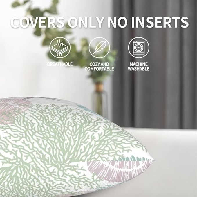 BETGINY Nautical Coastal Throw Pillow Cover 18X18 Inch Pack of 2,Summer Ocean Themed Pillow Covers Square Cotton Aqua Seashell Starfish Beach Pillow Cases Cushion for Bedroom Home Sofa Decoration