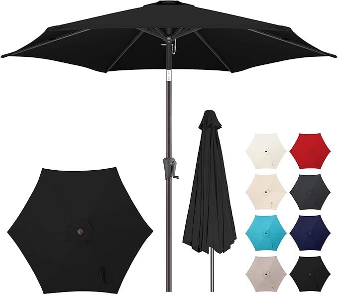 7.5FT Outdoor Patio Umbrella - Table Umbrella Waterprool UV Protection, Sombrillas de Patio with Push Button Tilt, Sun Umbrella for Pool, Porch, Garden, Deck, Backyard (Black)