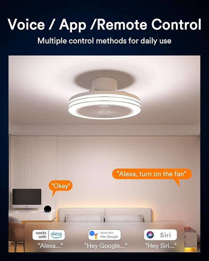 Lumary Smart WiFi & Bluetooth Ceiling Fan with RGBAI Light, Low Profile Ceiling Fan 18 Inch, 6 Speeds, Reversible - Compatible with Alexa, Google Assistant, Remote Control