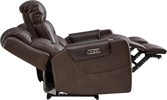 Watson & Whitely Genuine Leather Power Reclining Sofa, 3-Seater Lay Flat Recliner Sofa with Power Headrest, Cup Holders, USB & Type-C Ports, Electric Reclining Couch for Living Room, Dark Brown